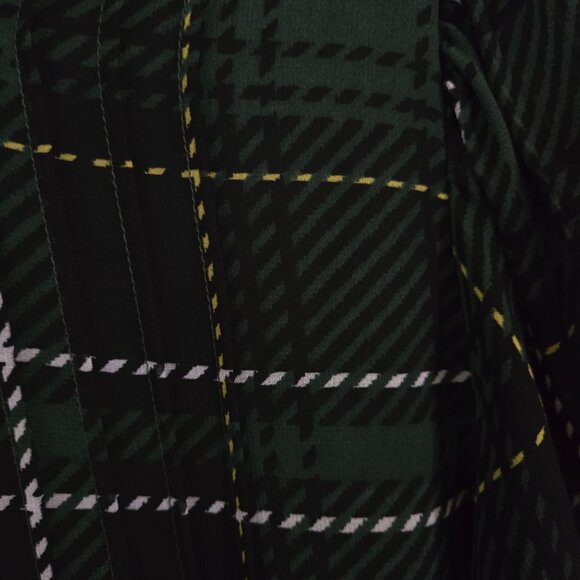 Ann Taylor Green Black Plaid Pintuck Long Balloon Sleeve A Line Dress Size M - Picture 6 of 9